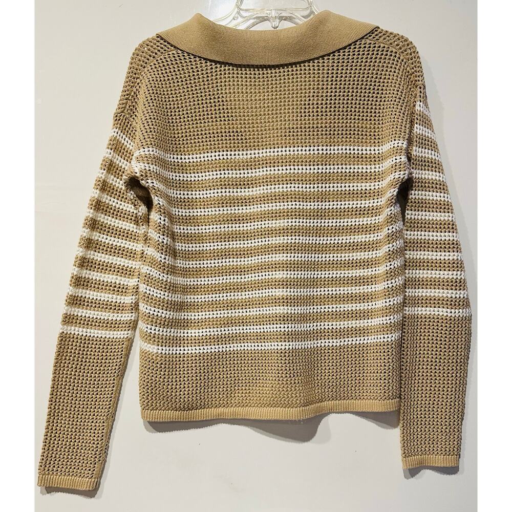 Gap Relaxed White/Tan Stripe Crochet Collared Sweater Size XSmall beach vacation